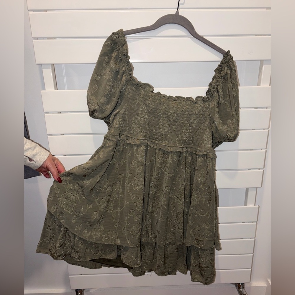 Altar'd State - Ellery Vetiver Lace Puff Short Sleeve Dress, XL - Picture 10 of 10